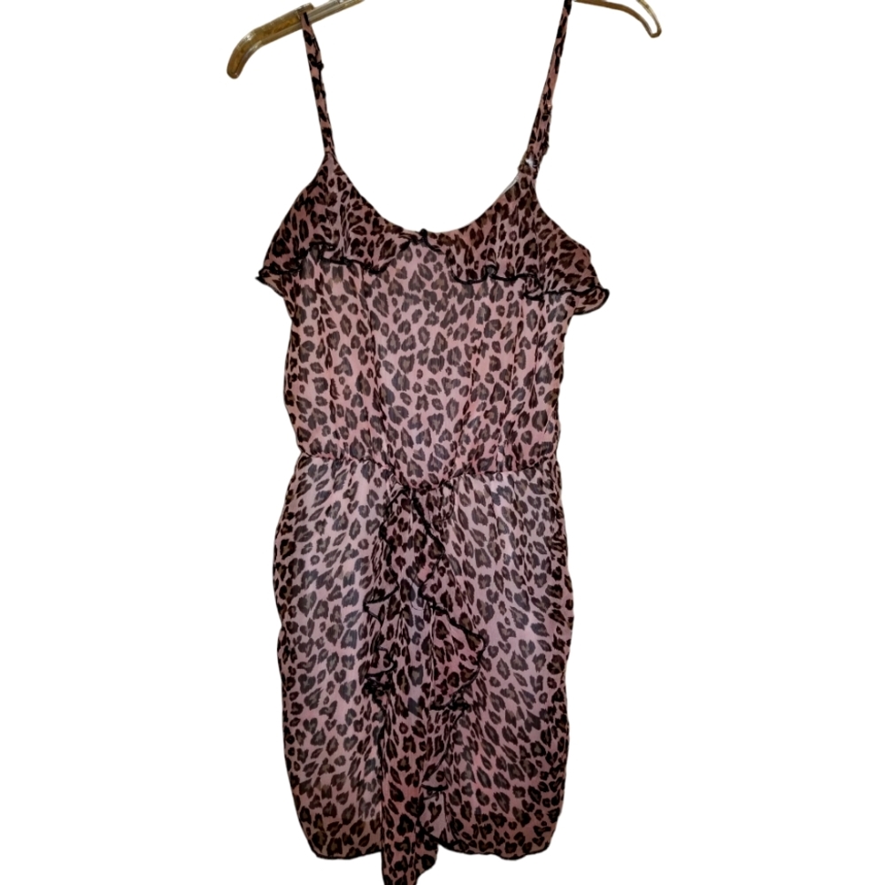 PEACHES N CREAM Leopard Print Semi-Sheer Mini Dress - Women's Size medium